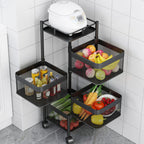 SOGA 4 Tier Steel Square Rotating Kitchen Cart Multi-Functional Shelves Storage Organizer with Wheels