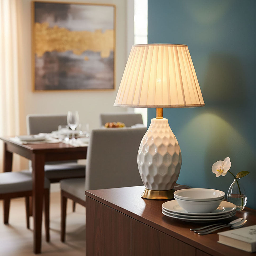 SOGA 2X Textured Ceramic Oval Table Lamp with Gold Metal Base White