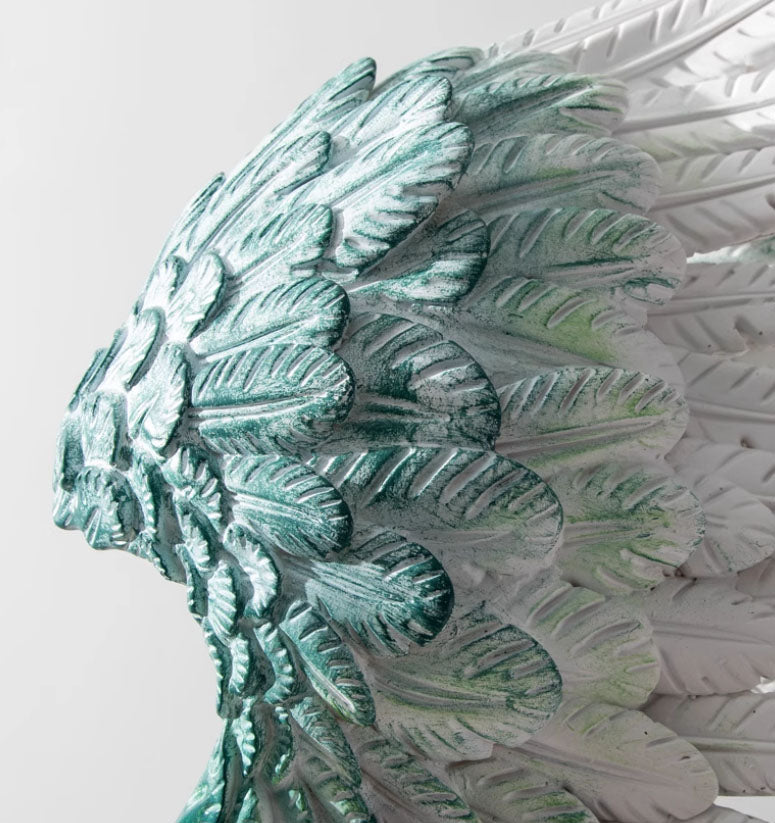 SOGA 86cm Silver Sculpture – Turquoise Winged Decor with Black Marble Base