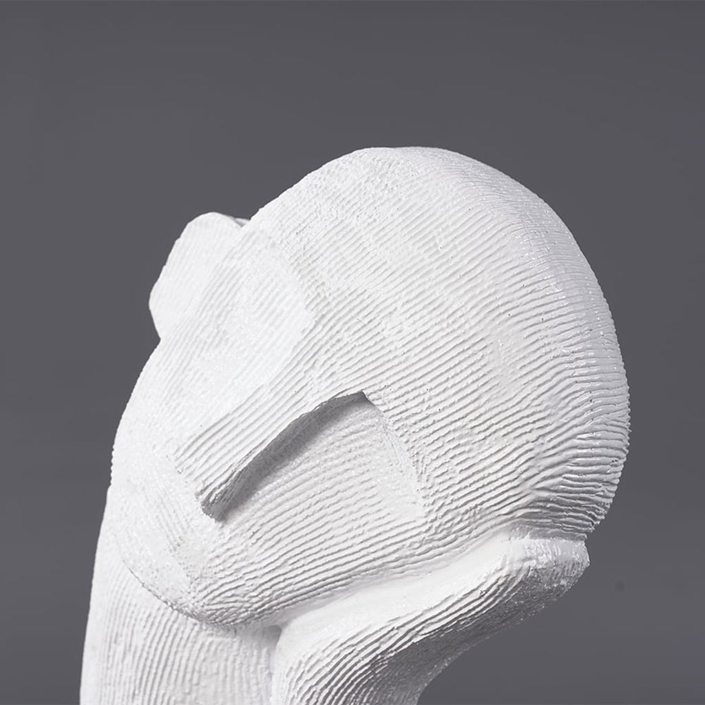 SOGA 38cm White Minimalist Head Resin Sculpture with Hand at Side and Linear Texture