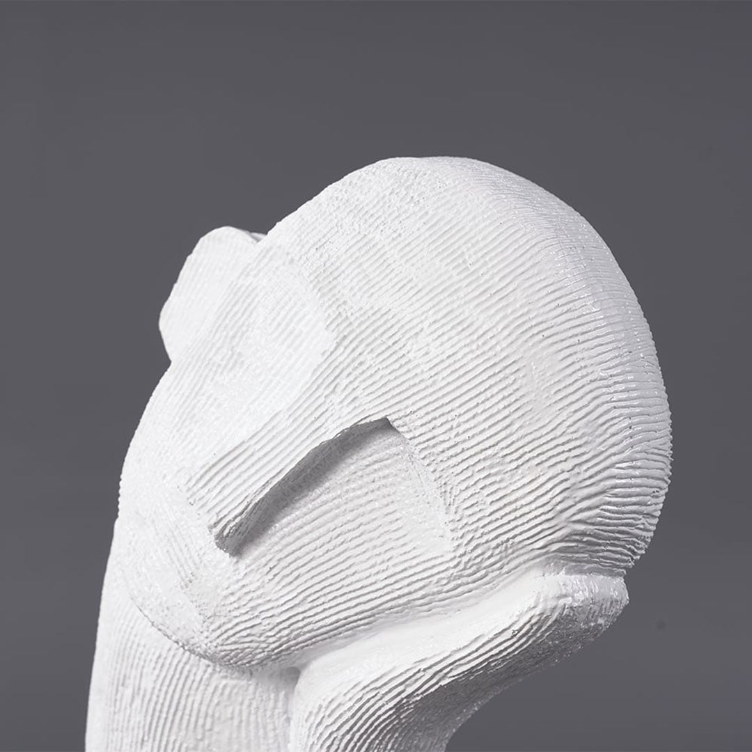 SOGA 38cm White Minimalist Head Resin Sculpture with Hand at Side and Linear Texture