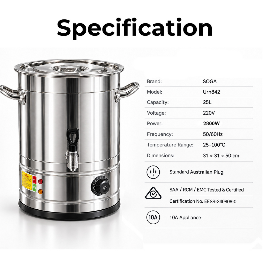 SOGA 25L Stainless Steel URN Commercial Water Boiler 2200W