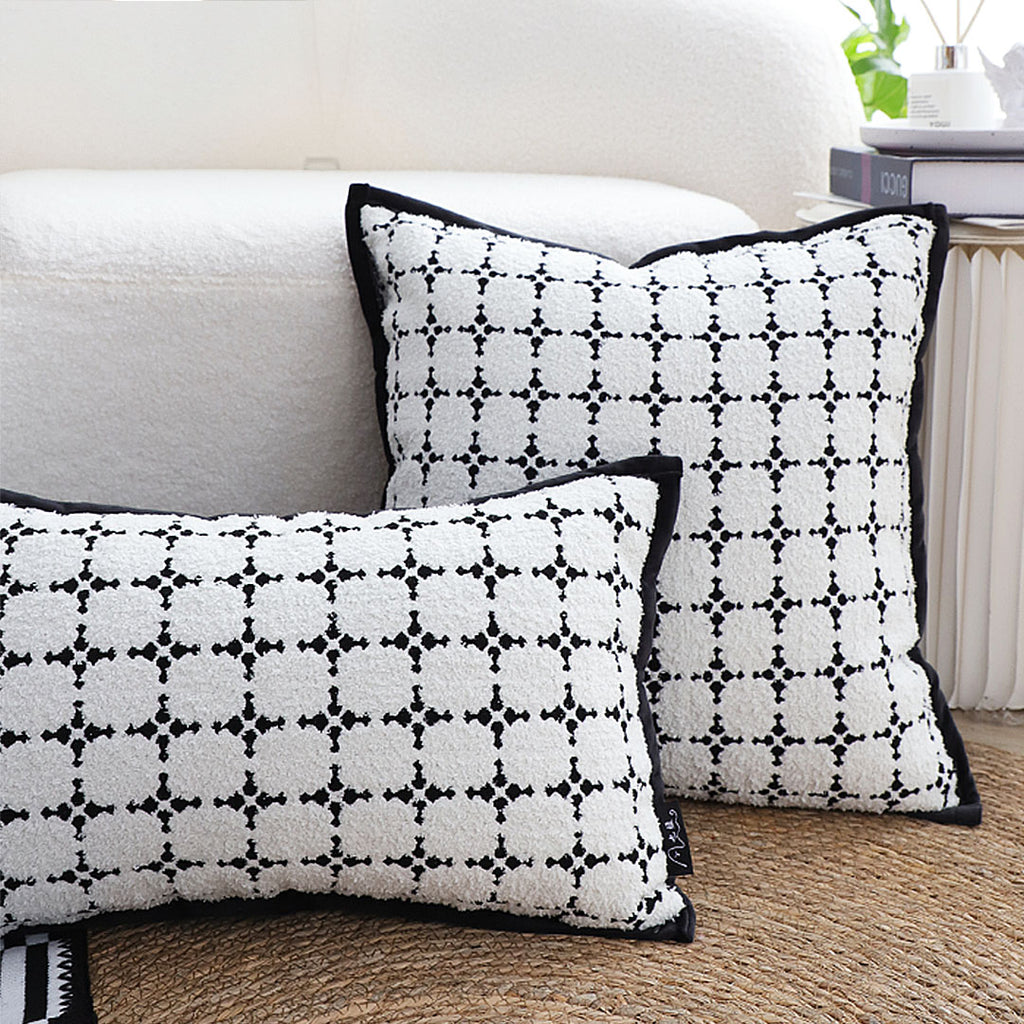 SOGA 2X 35cm Moroccan Black Cross Pattern Black Trim Decorative Throw Pillow