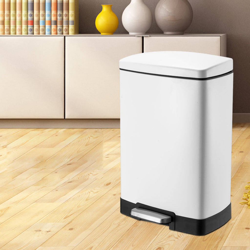 SOGA 2X Foot Pedal Stainless Steel Rubbish Recycling Garbage Waste Trash Bin Rectangular Shape 12L White