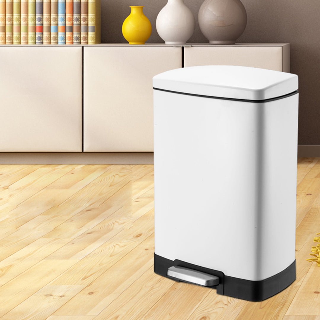 SOGA 2X Foot Pedal Stainless Steel Rubbish Recycling Garbage Waste Trash Bin Rectangular Shape 12L White
