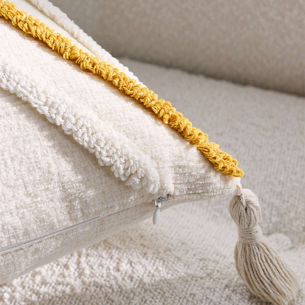 SOGA 2X Boho Tufted Cushion 45cm Tassel Beige Yellow Geometric Chevron Throw Pillow $ 140