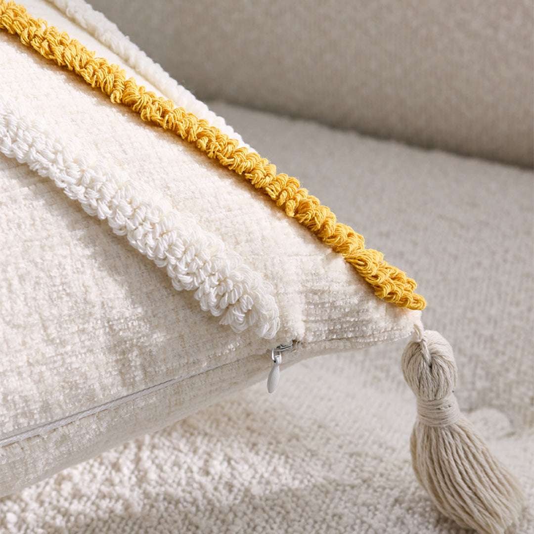 SOGA 2X Boho Tufted Cushion 45cm Tassel Beige Yellow Geometric Chevron Throw Pillow $ 140