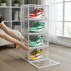 SOGA 6 Tier Transparent Portable Shoe Organiser Sneaker Footwear Folding Plastic Bin Stackable Storage Box with Magnetic Door