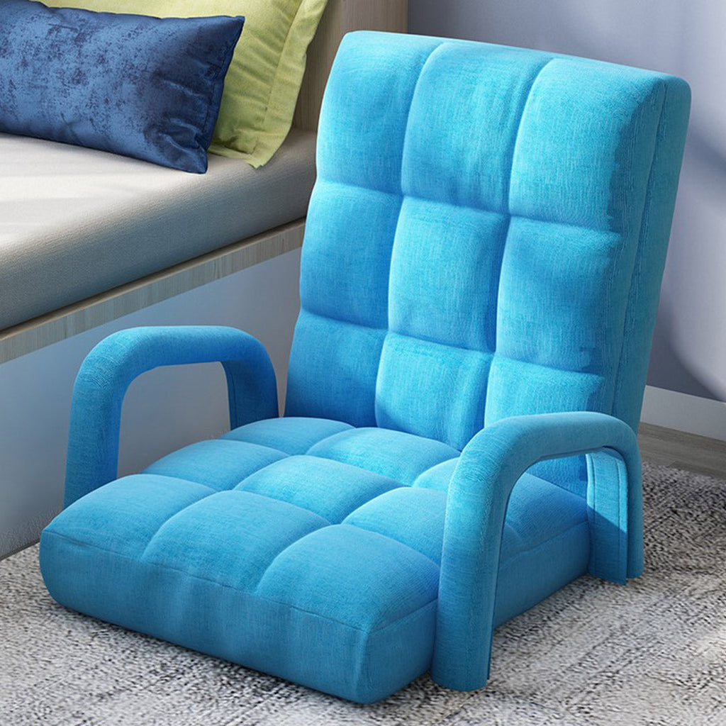 SOGA  Foldable Lounge Cushion Adjustable Floor Lazy Recliner Chair with Armrest Blue