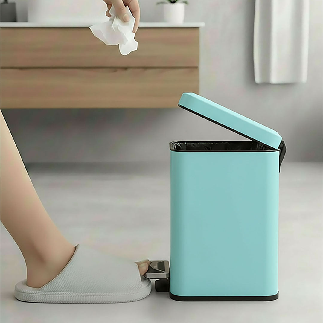 SOGA 2X Foot Pedal Stainless Steel Rubbish Recycling Garbage Waste Trash Bin Square 6L Blue