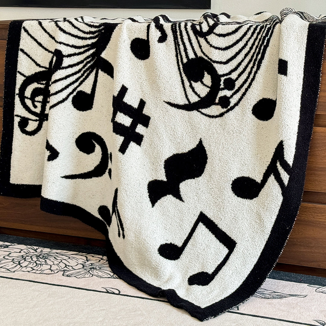 SOGA 130x160cm Throw Blanket Black and White Musical Note Half Fleece Soft Cozy for Music Lovers Stylish