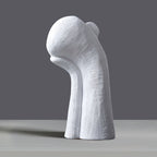 SOGA 38cm White Minimalist Head Resin Sculpture with Hand at Side and Linear Texture