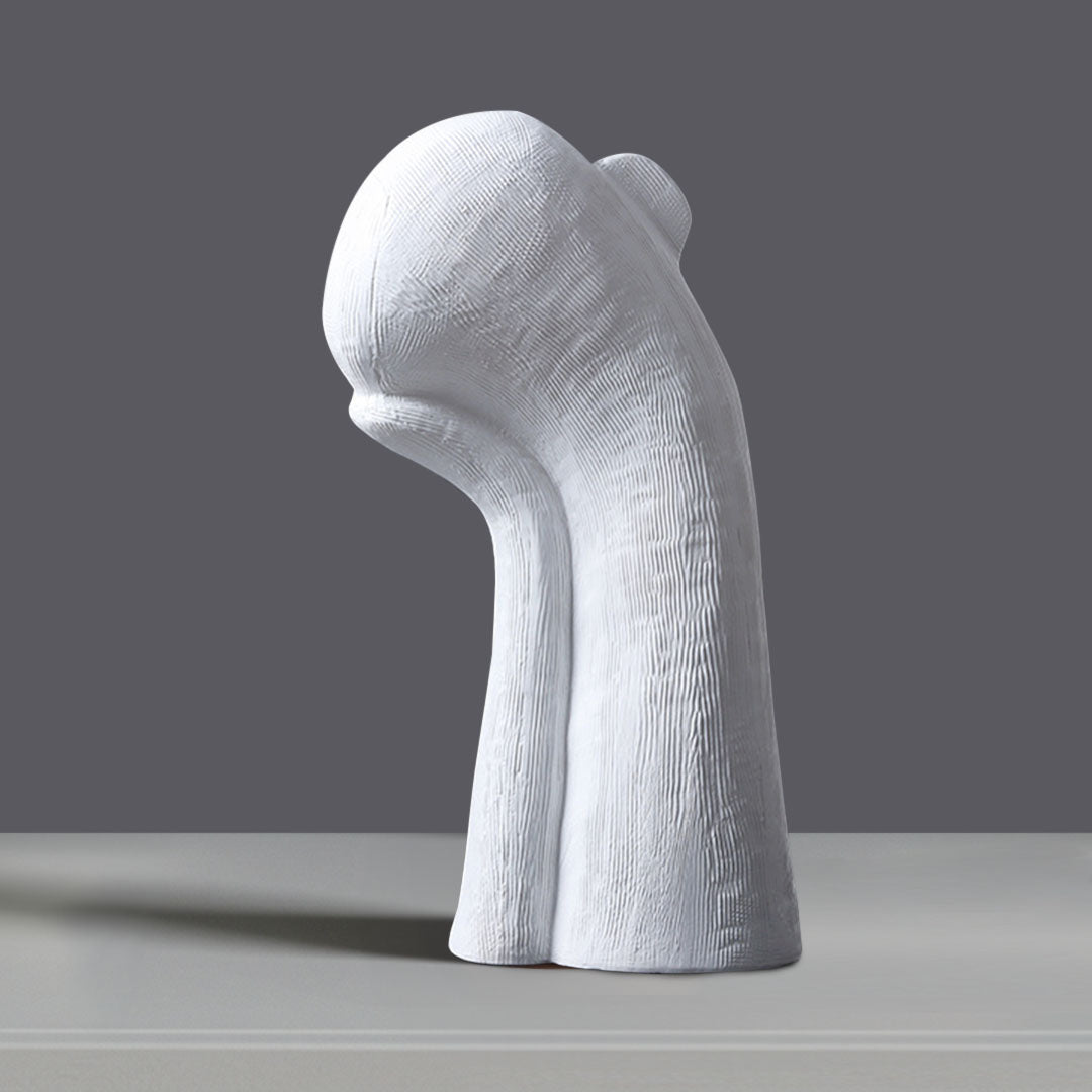 SOGA 38cm White Minimalist Head Resin Sculpture with Hand at Side and Linear Texture