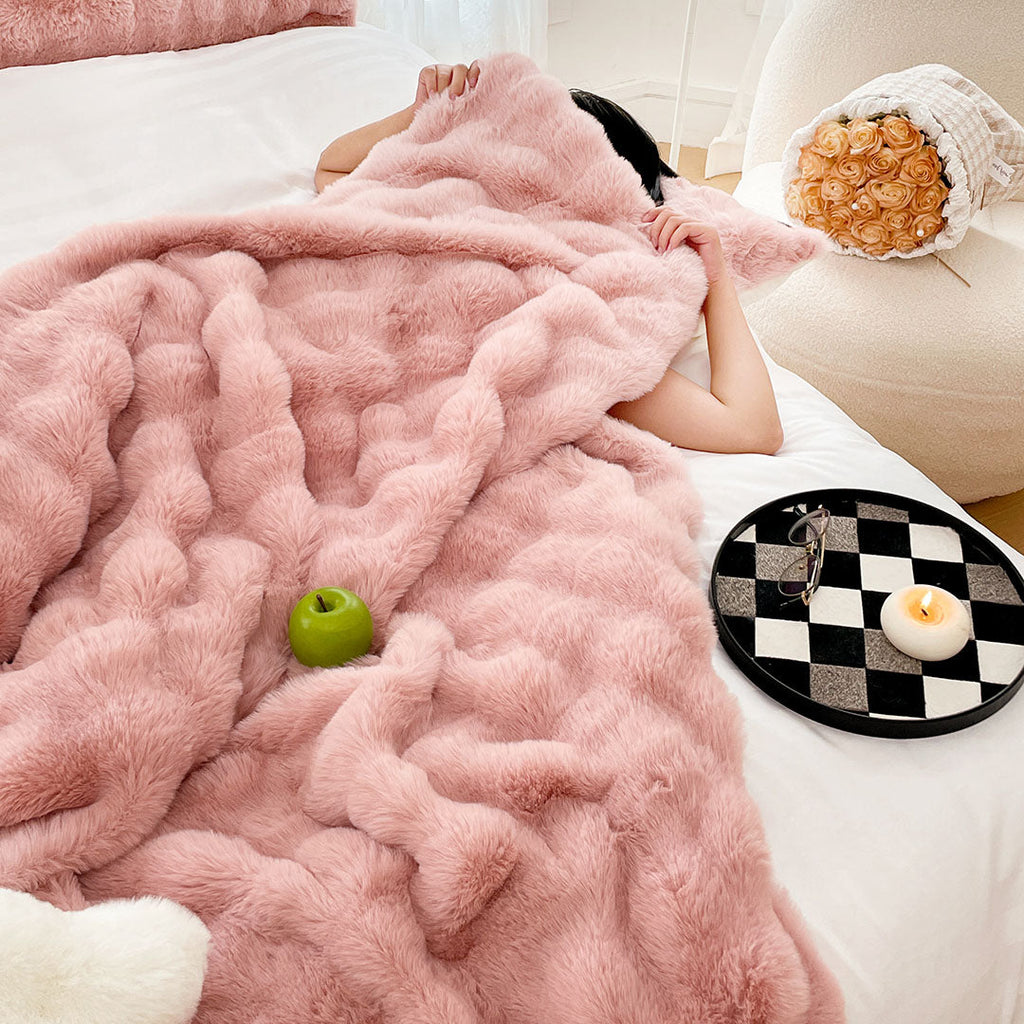 SOGA 2X 200cm Pink Fur Fuzzy Super Soft and Cozy Fluffy Throw Blanket