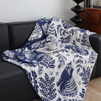 SOGA Deep Blue Cat Floral Print Throw Blanket 160x200cm Polyester