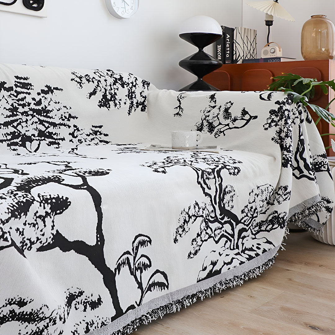 SOGA Two-seater White Sofa Cover Tree Print 180x260cm Polyester