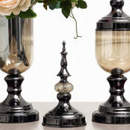 SOGA 2 x Clear Glass Flower Vase with Lid and White Flower Filler Vase Black Set