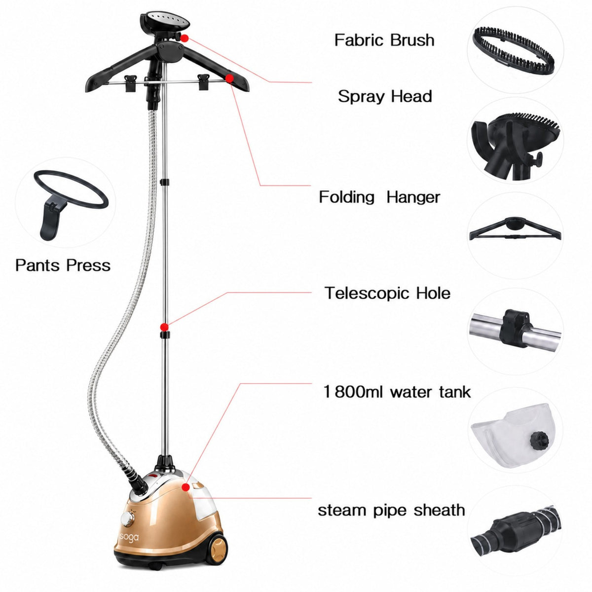 SOGA Garment Steamer Portable Cleaner Steam Iron Gold