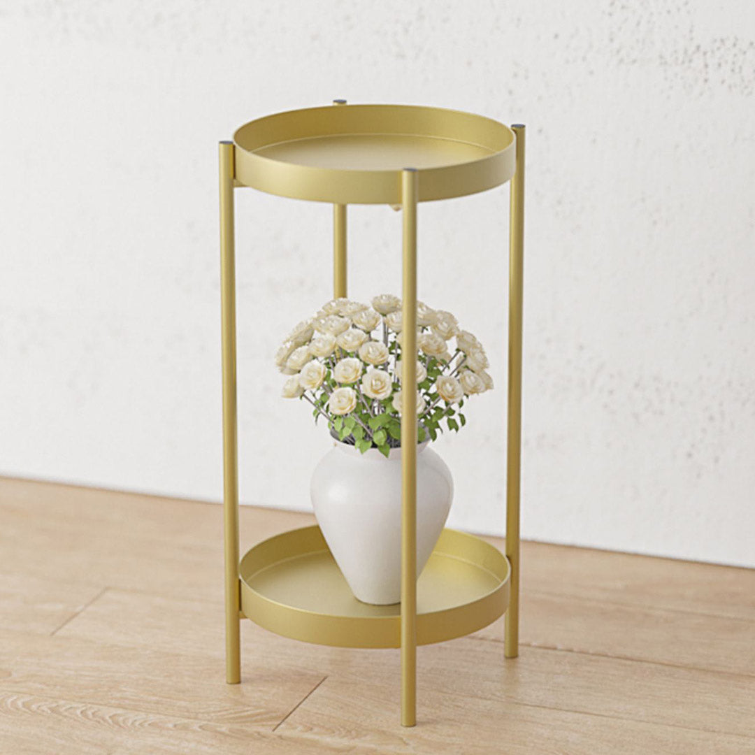 SOGA 2X 2 Layer 80cm Gold Metal Plant Stand Flower Pot Holder Corner Shelving Rack Indoor Display