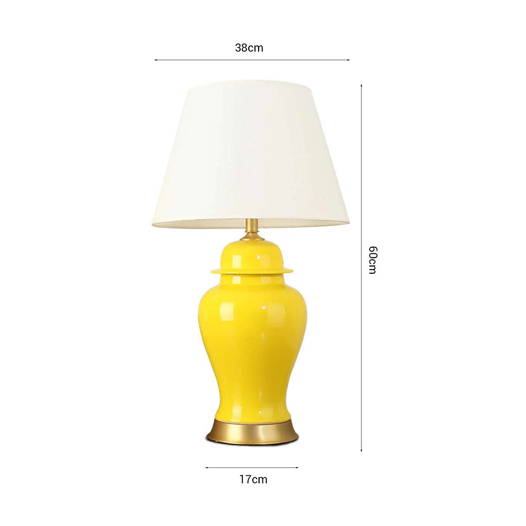 SOGA 2X Oval Ceramic Table Lamp with Gold Metal Base Desk Lamp Yellow