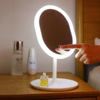 SOGA Transparent Cosmetic Storage with Pearls Skincare Holder and 20cm White Rechargeable LED Light Makeup Tabletop Mirror Set