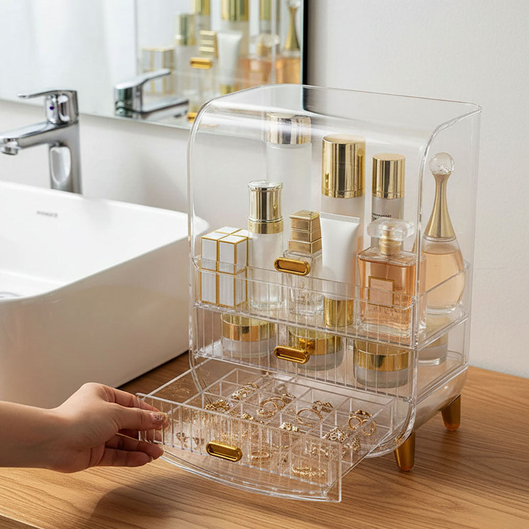 SOGA 2X 3 Tier Transparent Multifunctional Countertop Cosmetic Storage Makeup Perfume Skincare Display Stand Shelf Drawer Type Organiser