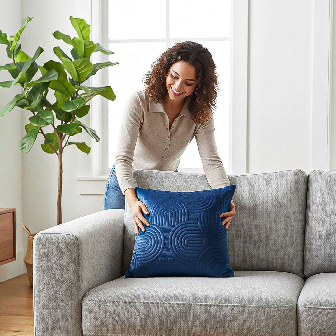 SOGA 50cm Blue Textured Geometric Pattern Decorative Throw Pillow $ 61