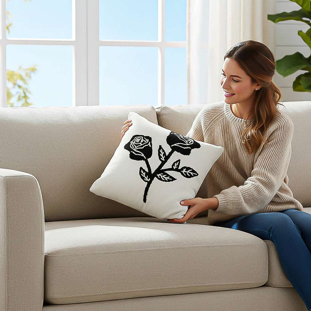SOGA 2X 45cm White Black Rose Floral Embroidered Throw Pillow $ 129