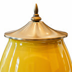 SOGA 2x 40cm Ceramic Oval Flower Vase with Gold Metal Base Yellow