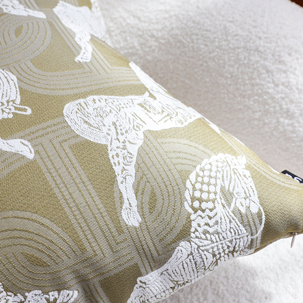 SOGA 50cm Vintage Olive Green White Horse Pattern Throw Pillow