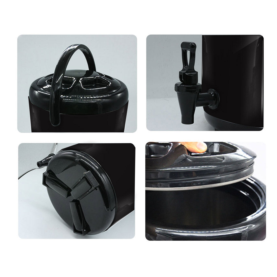 SOGA 8X 16L Stainless Steel Insulated Milk Tea Barrel Hot and Cold Beverage Dispenser Container with Faucet Black