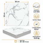 SOGA Peel & Stick Floor and Wall Tiles 30 x 30cm 10 Pack White Grey Faux Marble