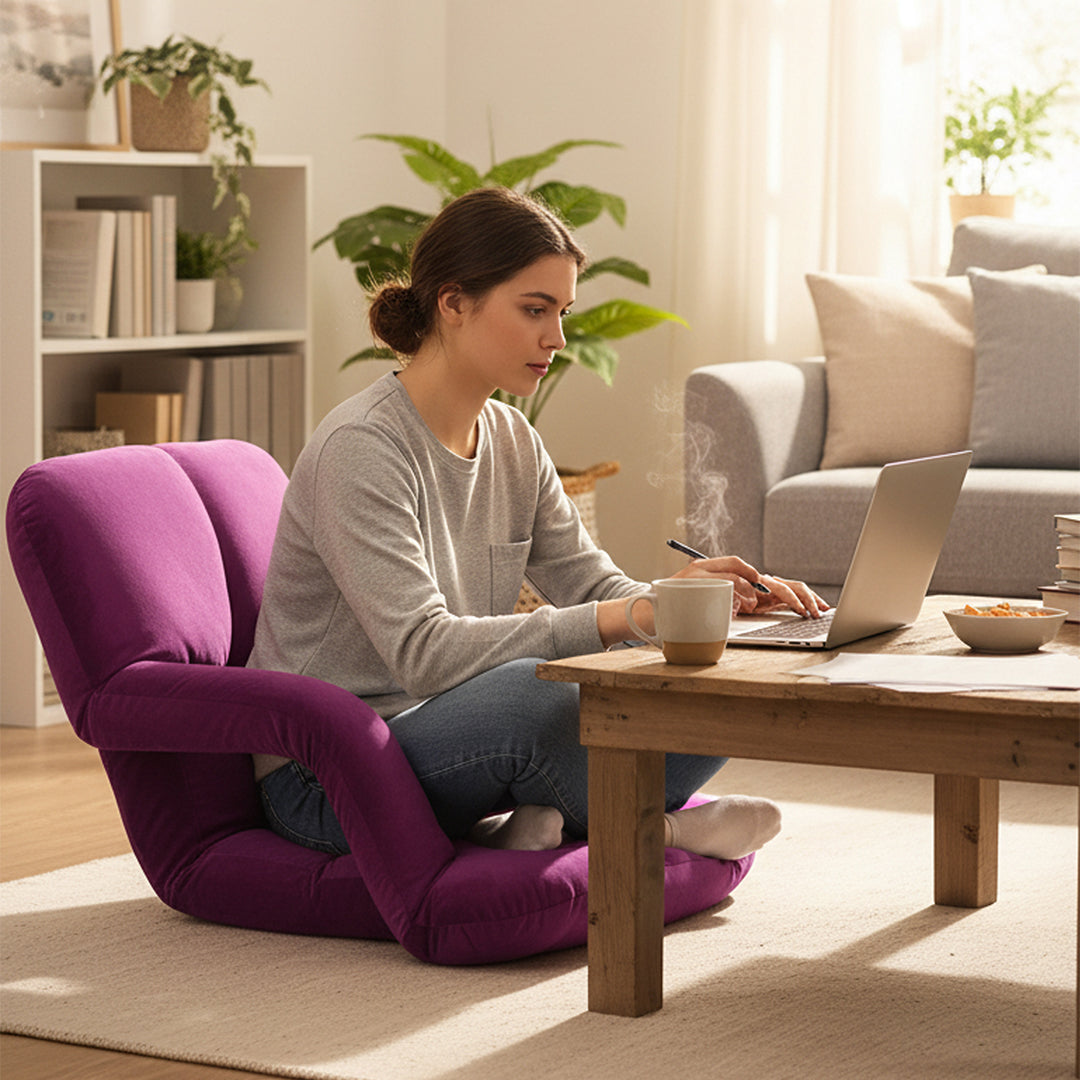 SOGA 2X Foldable Lounge Cushion Adjustable Floor Lazy Recliner Chair with Armrest Magenta