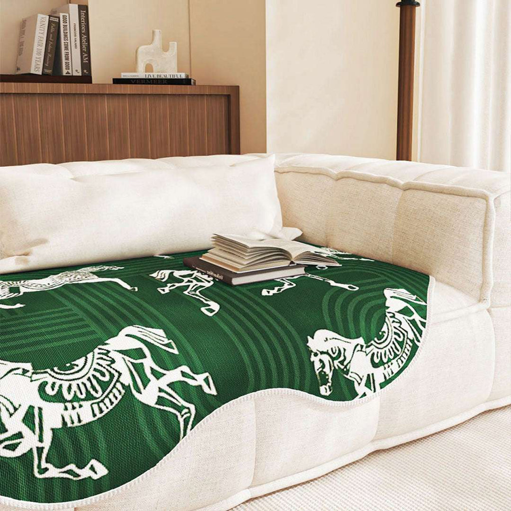 SOGA Three-Seater Green Horse Print 90x210cm Throw Blanket Sofa Cover $ 125