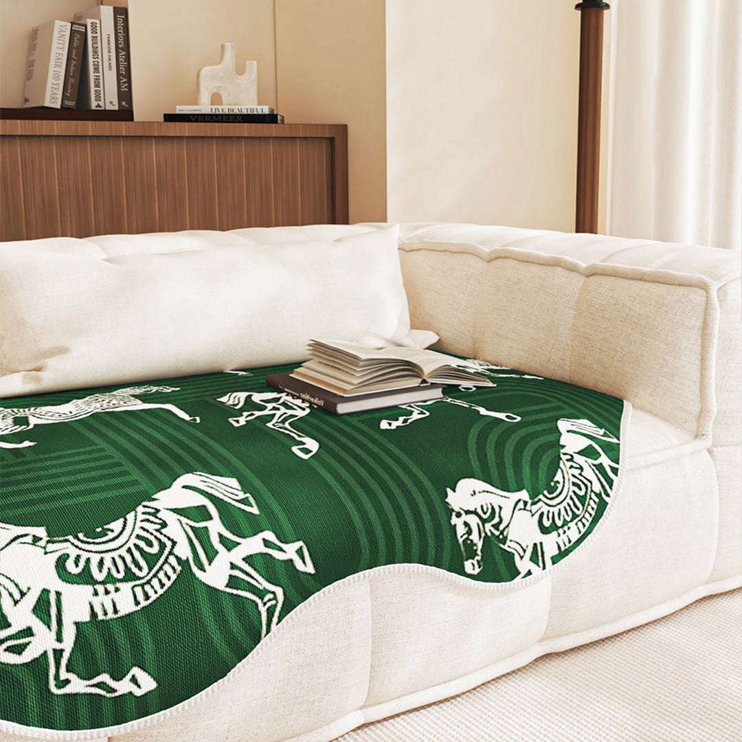 SOGA Three-Seater Green Horse Print 90x210cm Throw Blanket Sofa Cover $ 125