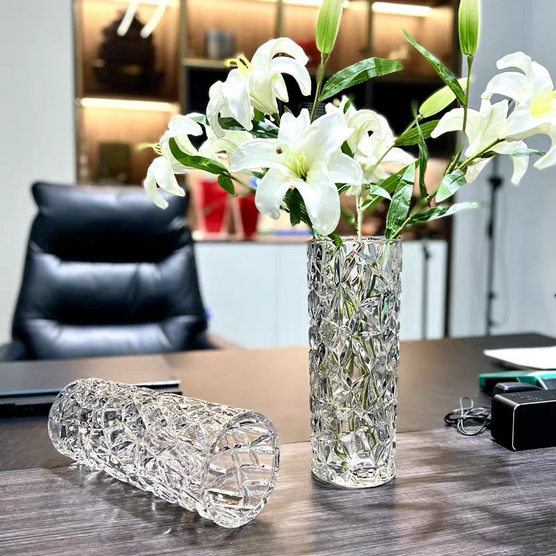 SOGA 30cm Sleek Clear Glass Vase Elegant Wide Crystal Design for Modern Home Décor