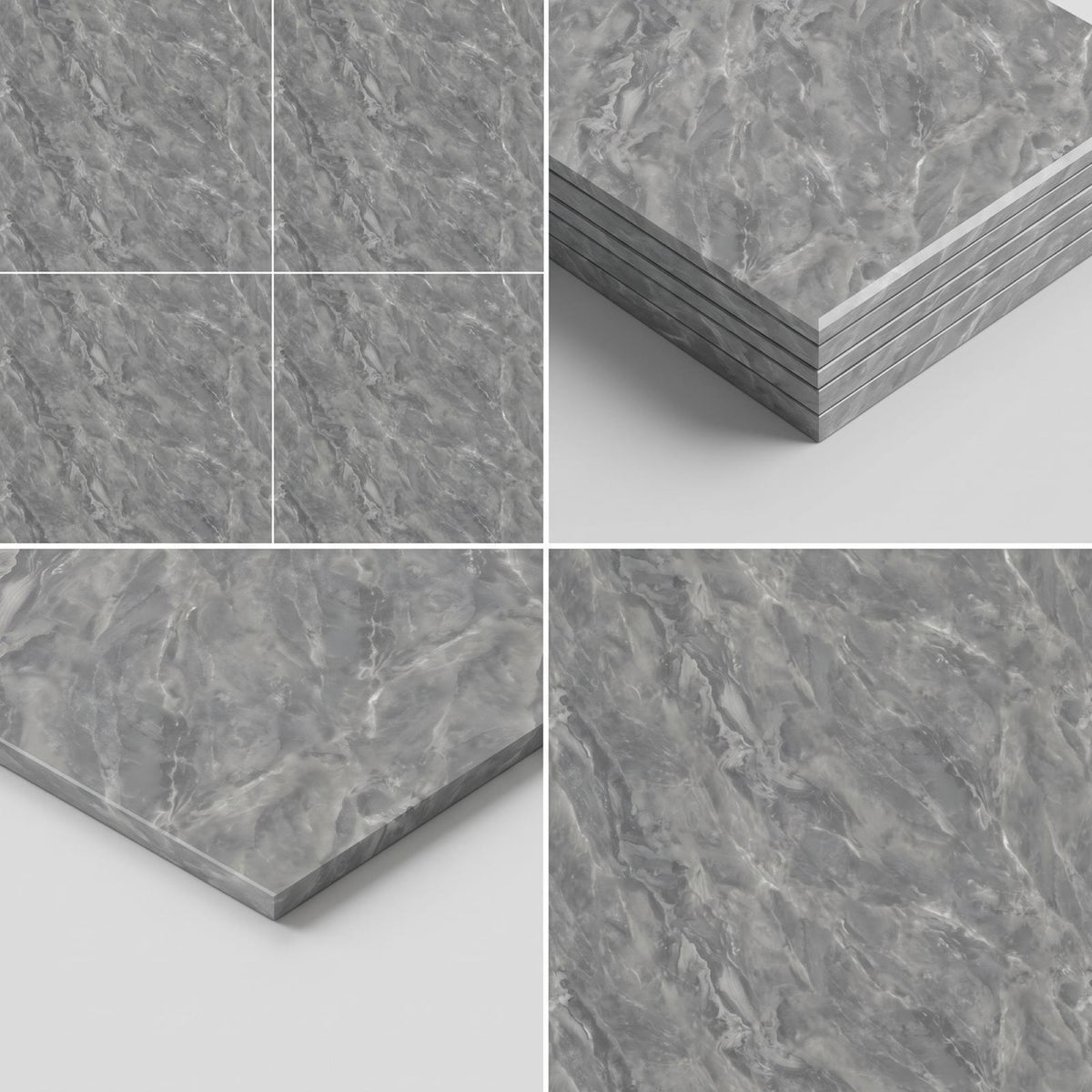 SOGA Peel & Stick Floor and Wall Tiles 30 x 60cm 10 Pack Grey Faux Marble
