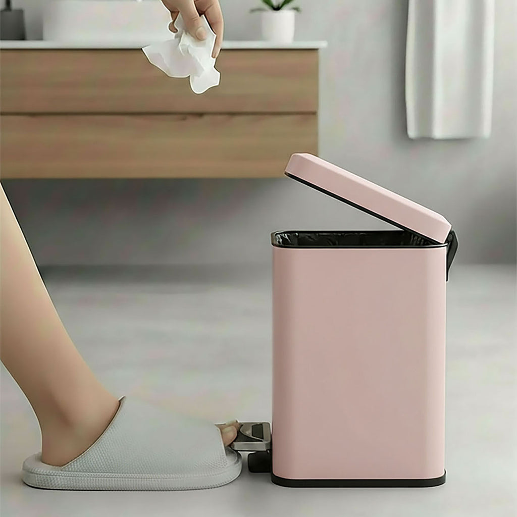 SOGA 2X Foot Pedal Stainless Steel Rubbish Recycling Garbage Waste Trash Bin Square 6L Pink