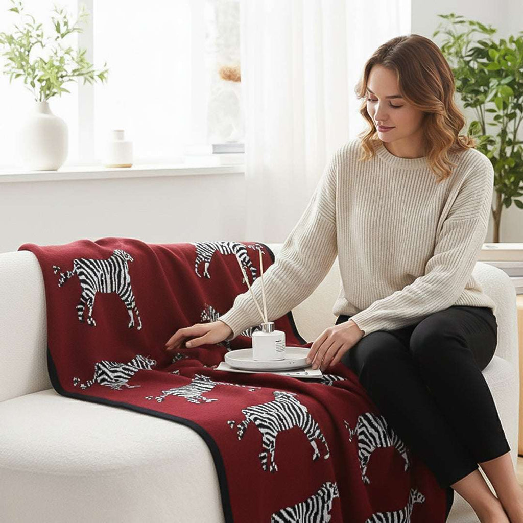 SOGA 2X Wine red Zebra Print Throw Blanket 130x180cm Acrylic $ 189