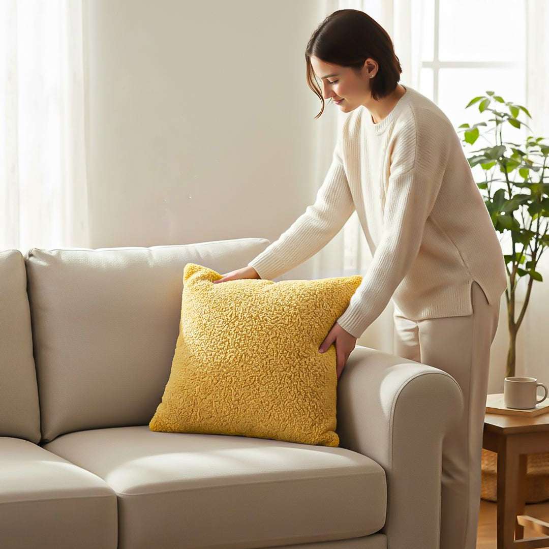SOGA 2X Boucle Textured Cushion 50cm Mustard Yellow Soft Cozy Decorative Throw Pillow $ 119