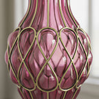 SOGA 67cm Purple Glass Tall Floor Vase with Metal Flower Stand