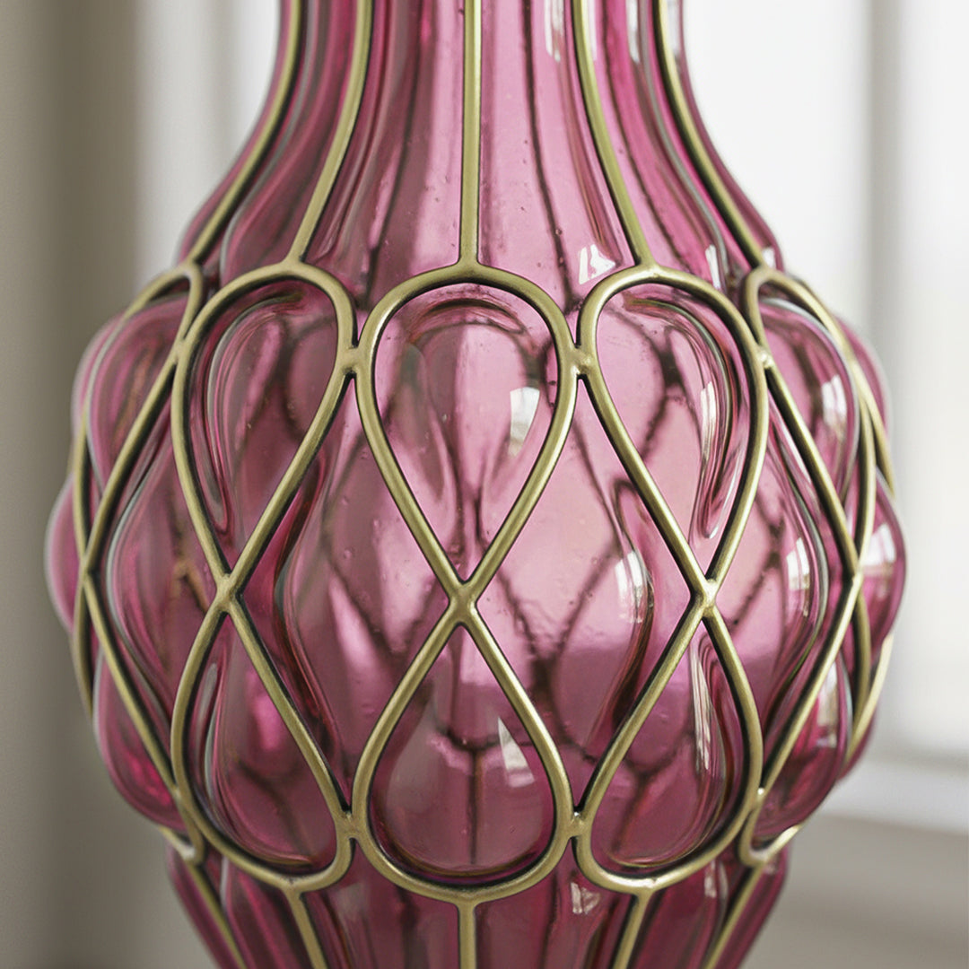 SOGA 67cm Purple Glass Tall Floor Vase with Metal Flower Stand
