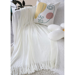 SOGA White Acrylic Knitted Throw Blanket Solid Fringed Warm Cozy Woven Cover Couch Bed Sofa Home Decor