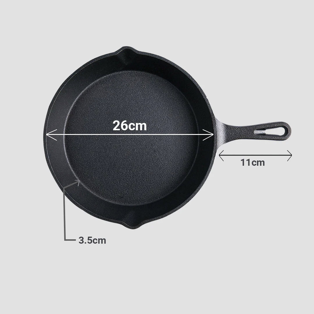 SOGA 2X 26cm Round Cast Iron Frying Pan Skillet Steak Sizzle Platter with Handle