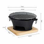 SOGA Medium Cast Iron Round Stove Charcoal Table Net Grill Japanese Style BBQ Picnic Camping with Wooden Board