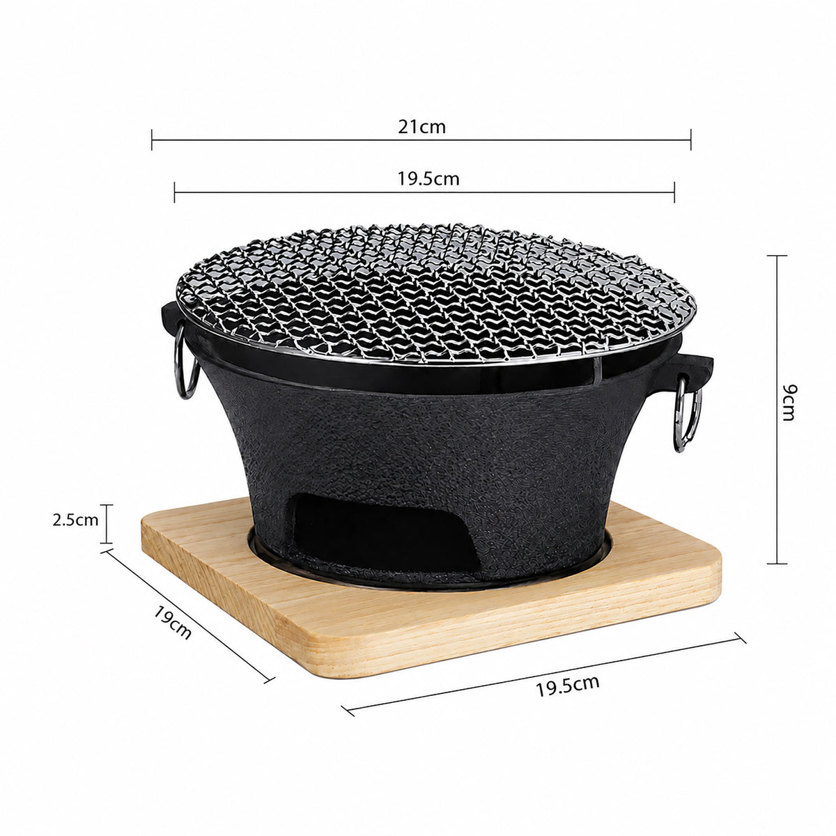 SOGA Medium Cast Iron Round Stove Charcoal Table Net Grill Japanese Style BBQ Picnic Camping with Wooden Board