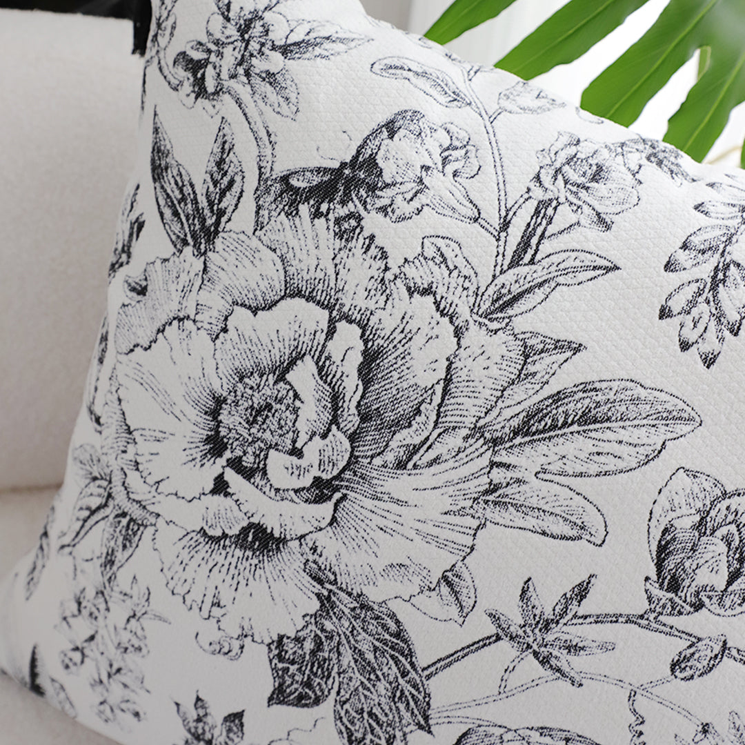 SOGA 2X 50cm Throw Pillow  Black and White Elegant Floral Print with Tassel Accents Home Decor