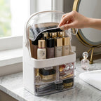 SOGA 3 Tier White Countertop Makeup Cosmetic Storage Organiser Skincare Holder Jewelry Storage Box with Handle