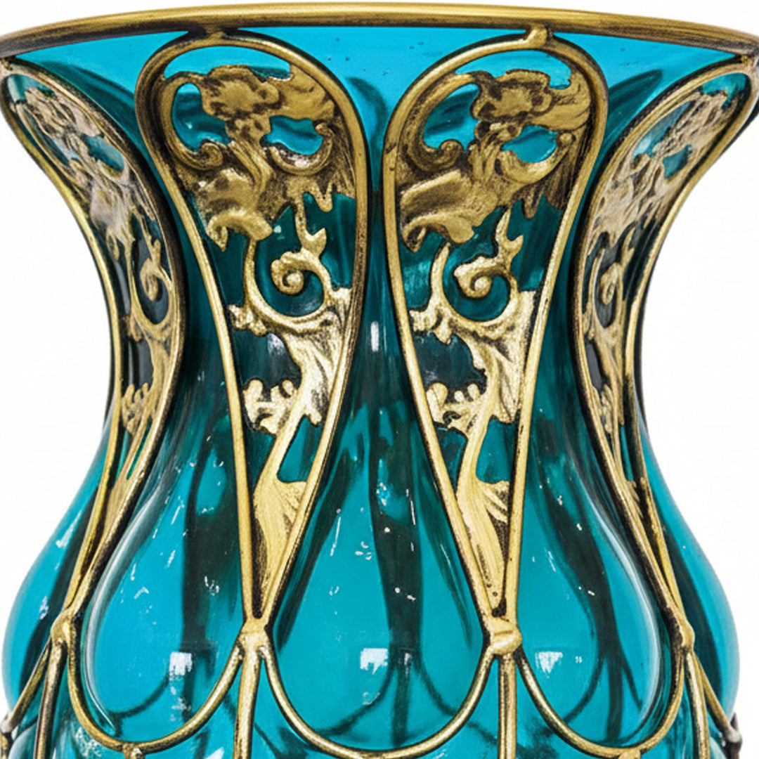 SOGA 85cm Blue Glass Tall Floor Vase and 12pcs Dark Pink Artificial Fake Flower Set