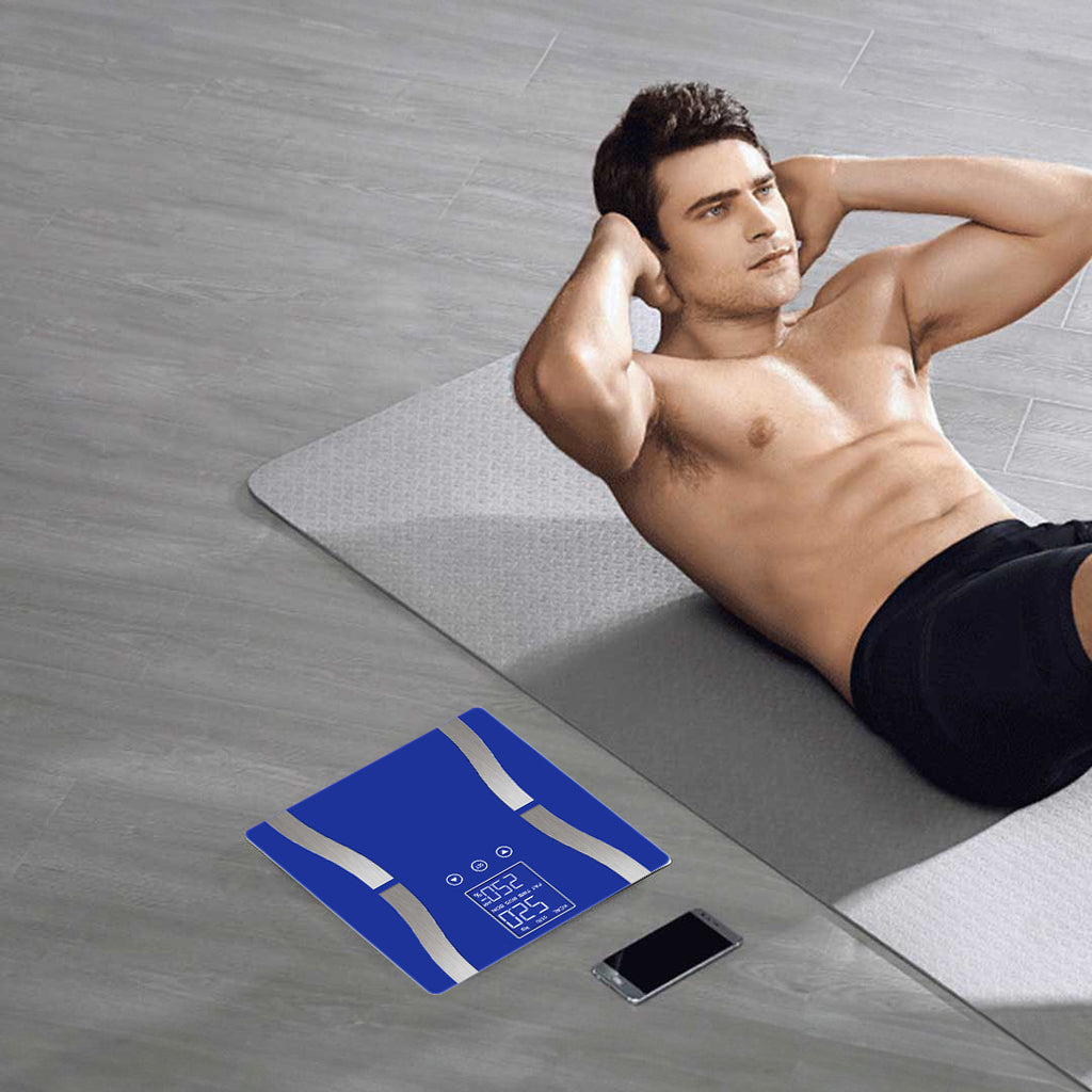 SOGA Glass LCD Digital Body Fat Scale Bathroom Electronic Gym Water Weighing Scales Blue